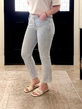 Frame Denim Light Blue Pinstripe Le High Straight-Leg Jeans